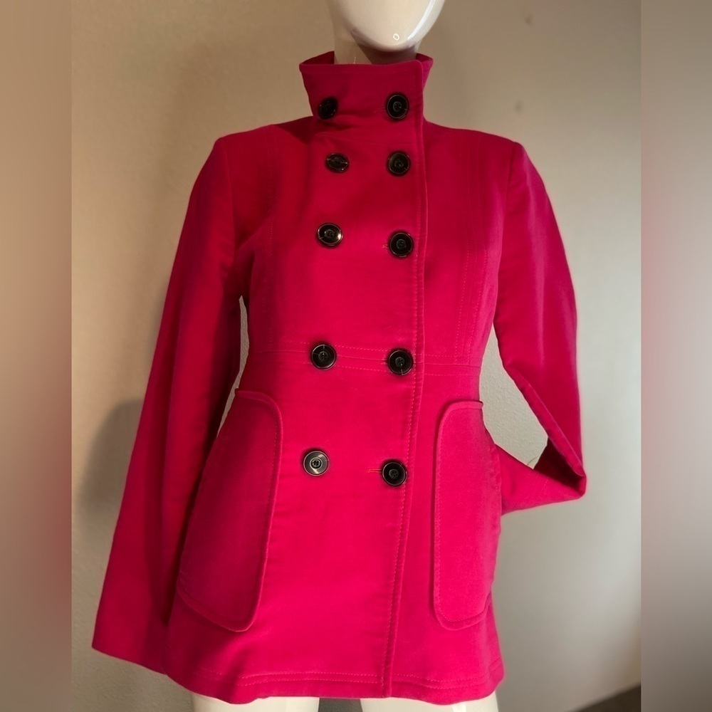 MNG Suit~Hot Pink Brushed Cotton Peacoat~Fully Lined~Front Slant Pockets~Size S - Picture 6 of 15